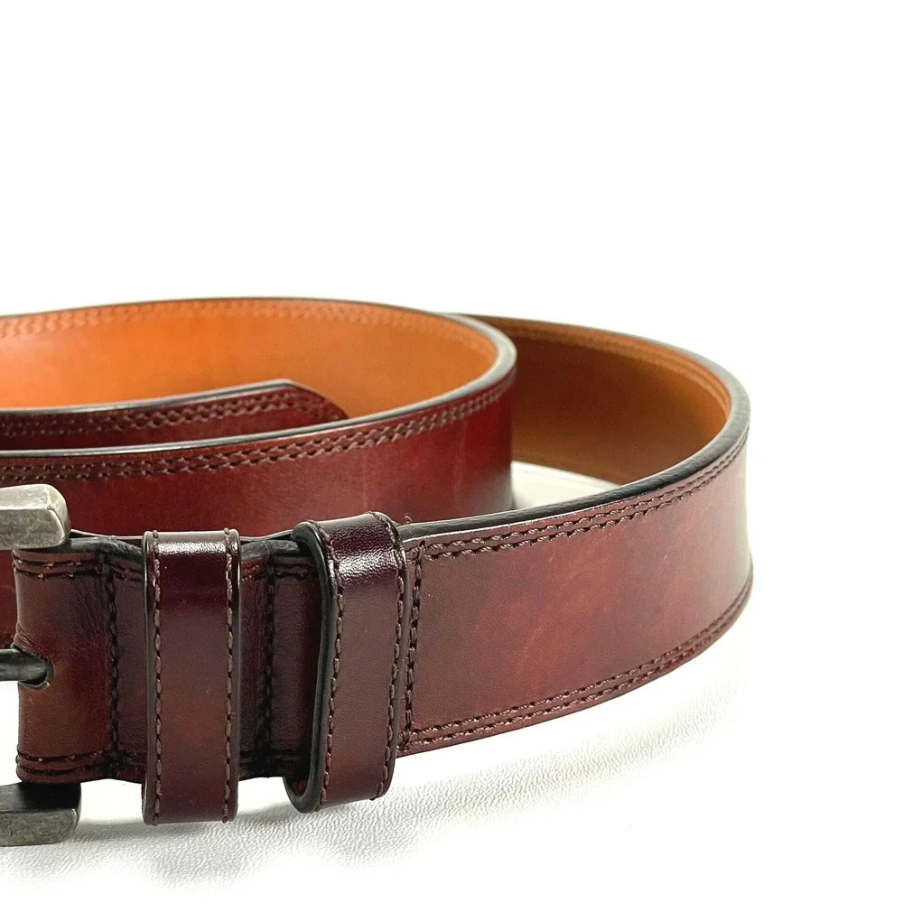 Magnanni Leather Belt Mens 44‎ Brown Classic Nickel Hardware Preppy Casual Spain